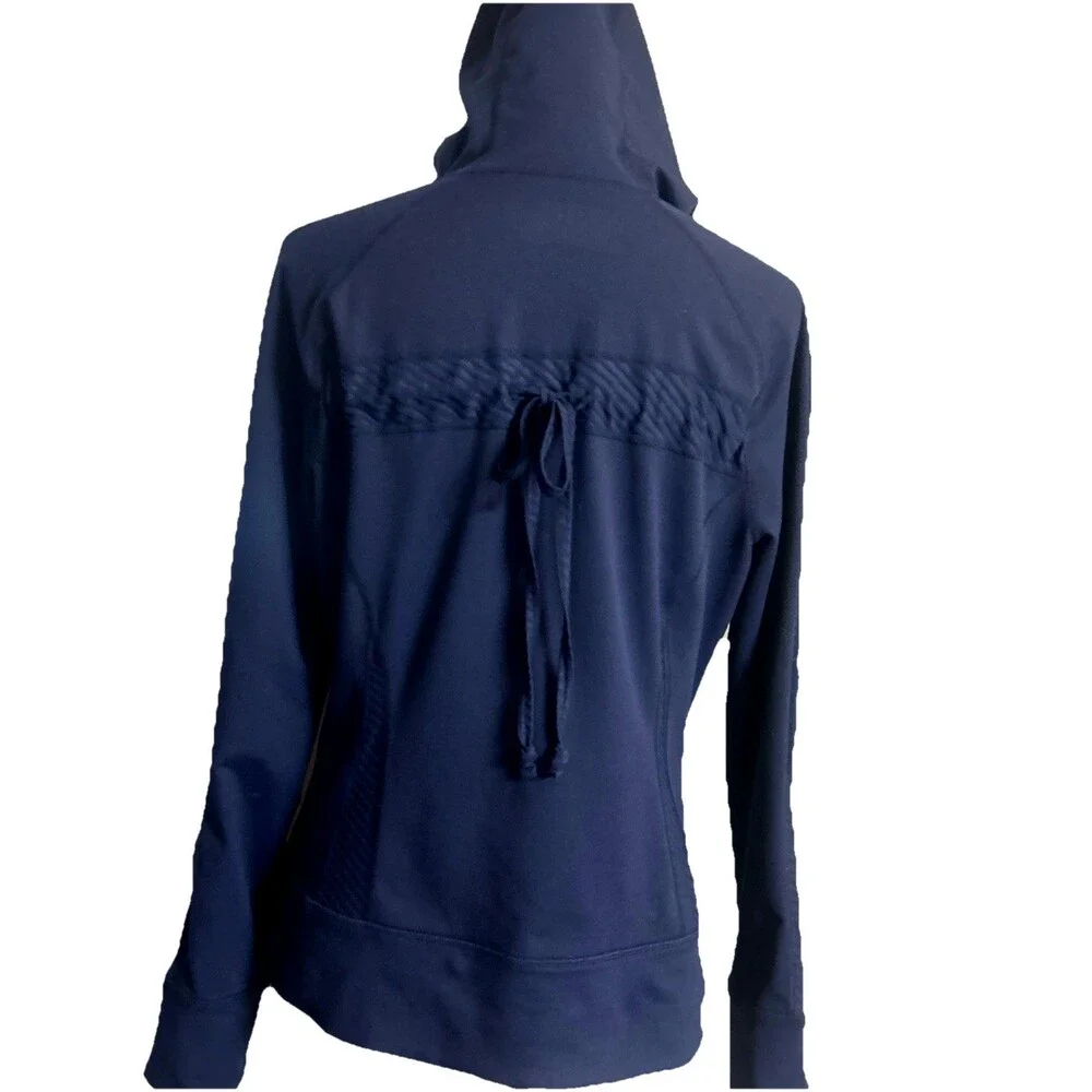 Zella Women's Sz L Full Zip Hoodie Tie Back Navy Blue Long Sleeves Athleisure